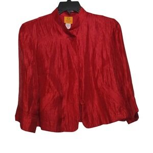 Ruby Rd Petite Red Crinkle Texture Jacket Mandarin Collar 3/4 Sleeve Size 12P
